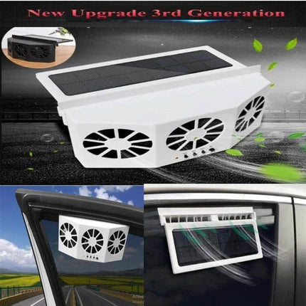 Solar Car Radiator Ventilation Fan for Odor Control – white 32-fan solar-powered car window radiator unit with adjustable panels and 4500 rpm airflow