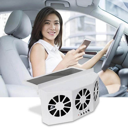 Solar Car Radiator Ventilation Fan for Odor Control - white 32-fan solar-powered car ventilation unit mounted on dashboard to reduce heat and odors