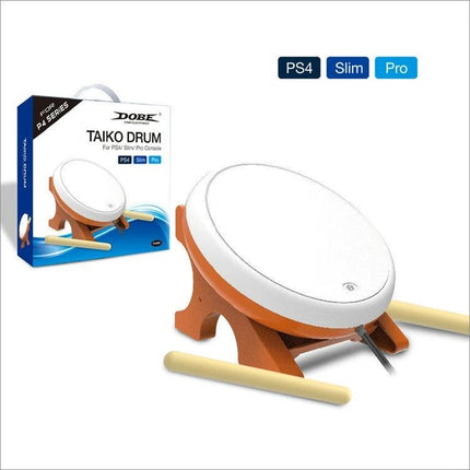 DOBE Taiko Drum for PS4 Home Gaming Activities - USB-connected white taiko drum with sticks and wooden stand for rhythm games