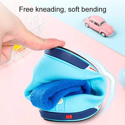 Children's Warm Non-Slip Cartoon Rain Boots for Kids blue flexible boot folded to show waterproof PVC upper and non-slip sole