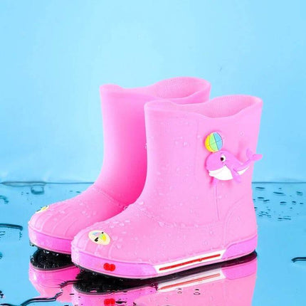 Children's Warm Non-Slip Cartoon Pattern Rain Boots pink kids rain boots with whale and ball decoration, warm waterproof non-slip design