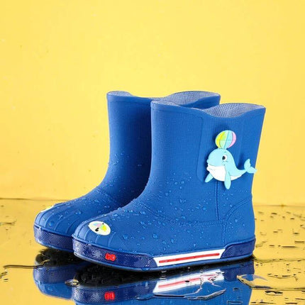 Children's Warm Non-Slip Cartoon Pattern Rain Boots - blue kids waterproof boots with whale cartoon and non-slip sole