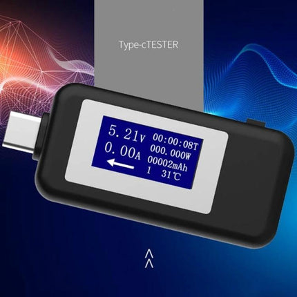 KEWEISI USB-C Voltage and Current Tester for Safe Charging Monitoring compact USB-C meter showing voltage, current, mAh and temp on blue display