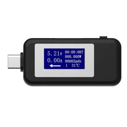 KEWEISI USB-C Voltage and Current Tester for Safe Charging Monitoring compact USB-C meter showing voltage current and temperature on blue display