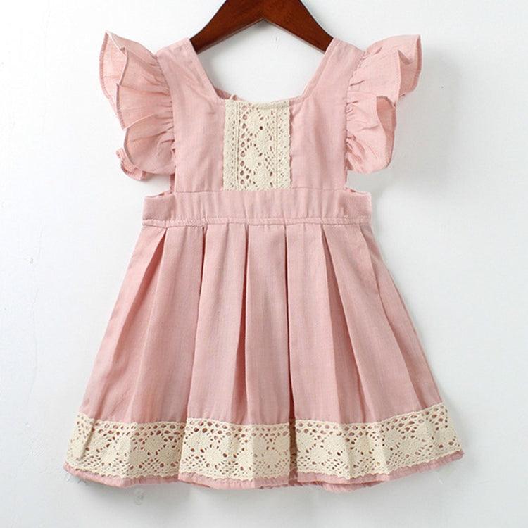 Girls' Vintage Ruffled Lace Summer Dress with Backless Design