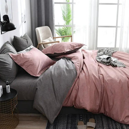 Bedding Set Solid Plaid Comforter Duvet Cover And Sheets Blue | Syndmart