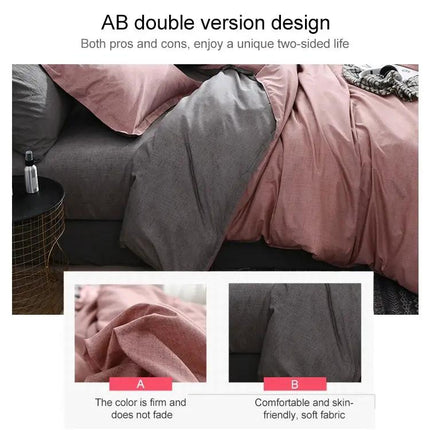 Solid Plaid Cotton Blend Bedding Set For Bedroom Pink