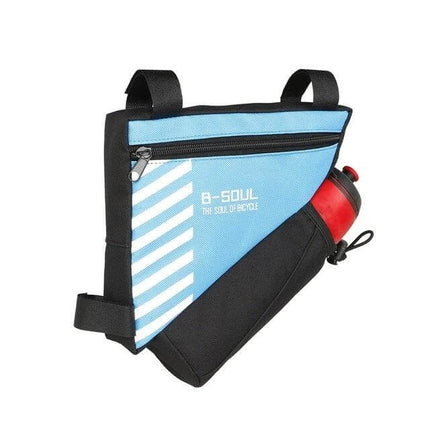 BSoul Bicycle Triangle Bag Front Tube Frame Water Bottle Pouch - blue polyester triangle bike bag with zip pocket and bottle sleeve