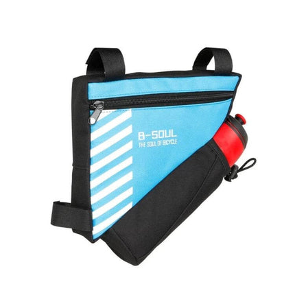 BSoul Bicycle Triangle Bag Front Tube Frame Water Bottle Pouch compact blue polyester triangle bag with zip pocket and side bottle holder
