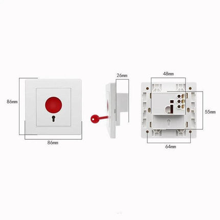 Manual Emergency Alarm Button for Safety Help Calls wall-mounted white panel with red pull key and dimensions