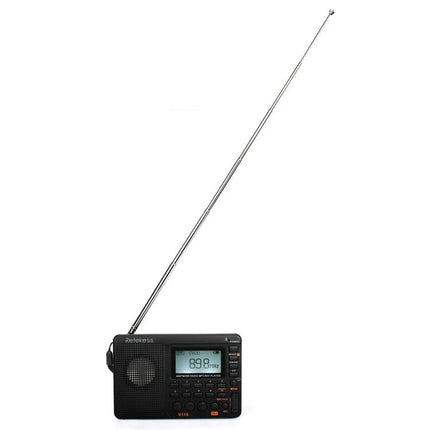 Retekess Portable FM AM Radio for Music and Stations with MP3 Player compact black portable radio with extendable antenna, TF card slot, recording function