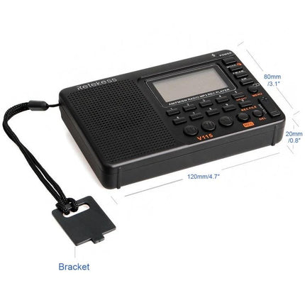 Retekess Portable FM AM Radio for Music and Stations with MP3 Player black portable radio with LCD buttons TF card slot and wrist strap