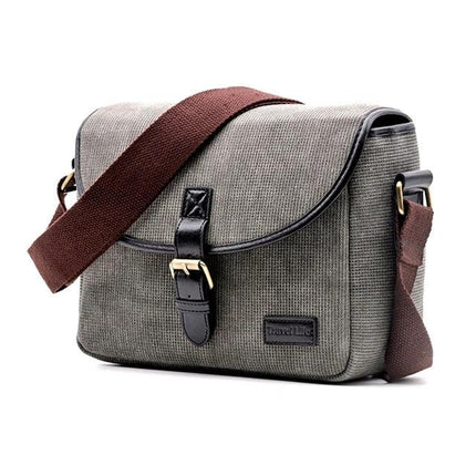 Practical Canvas Bag for Camcorder Storage and Daily Carry, 25x12x18cm gray canvas shoulder bag with brown strap, compact protective camera case