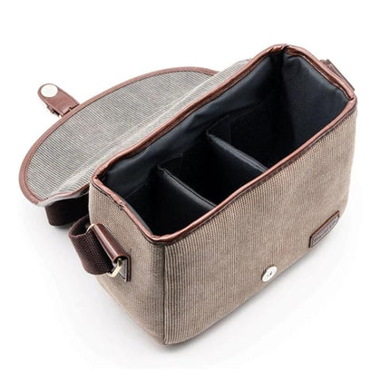 Practical Canvas Bag for Camcorder Storage and Daily Carry, 25x12x18cm - open view showing padded dividers and compact protective interior