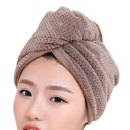 Quick-Drying Towel Cap for Daily Hair Care After Showers - brown plush wrap absorbing moisture while securing hair after shower