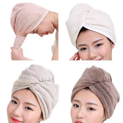 Quick-Drying Towel Cap for Daily Hair Care After Showers - woman wearing polyester brocade plaid wrap in multiple colors