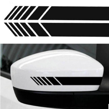 Simple Reflective Car Stickers for Rearview Mirrors Set on white side mirror showing black striped PET reflective decal