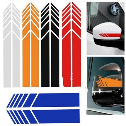 Simple Reflective Car Stickers for Rearview Mirrors Set showing multi-color striped PET decals on side mirror