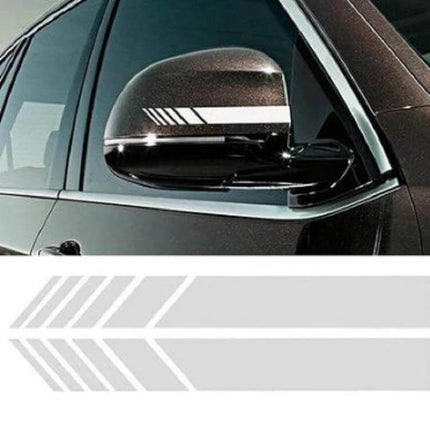 Simple Reflective Car Stickers for Rearview Mirrors Set on black side mirror, striped PET reflective decals in black white red yellow blue
