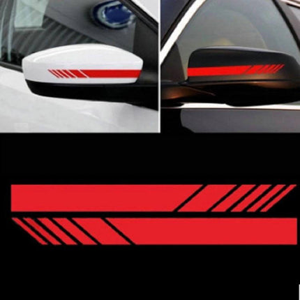 Simple Reflective Car Stickers for Rearview Mirrors Set - red striped PET decal applied to side mirror for increased visibility