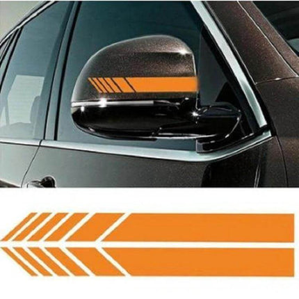 Simple Reflective Car Stickers for Rearview Mirrors Set - orange striped PET decal applied to side mirror to boost nighttime visibility
