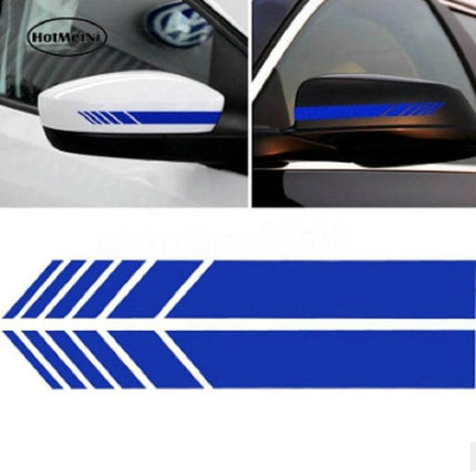 Simple Reflective Car Stickers for Rearview Mirrors Set - blue striped PET decal applied to side and rearview mirrors