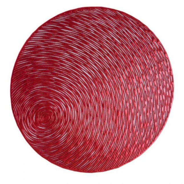 Set Of 2 Round PVC Placemats 38 Cm For Everyday Table Use - red round PVC placemat, heat- and stain-resistant, easy-wipe surface, 38 cm diameter