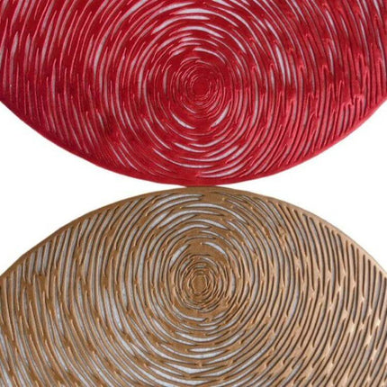 Set Of 2 Round PVC Placemats 38 Cm For Everyday Table Use - Red and Brown textured PVC placemats, durable heat and stain resistant protection