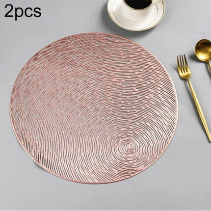 Set Of 2 Round PVC Placemats 38 Cm For Everyday Table Use, rose gold textured round placemat with cup and gold cutlery