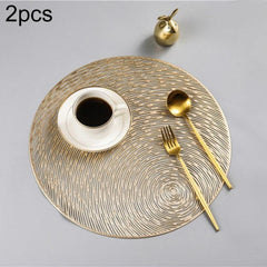 Set of 2 Stylish Eco-Friendly Round PVC Placemats for Dining and Entertaining Gold