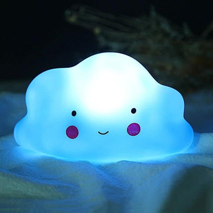 Colorful Cloud Night-Light for Kids' Bedside Routines - soft silicone blue cloud lamp with smiling face, warm gentle glow for bedtime and reading