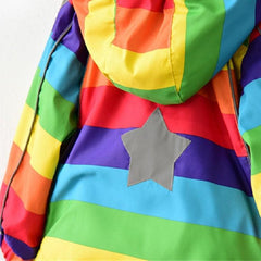 Kids' Fleece Hooded Windbreaker with Rainbow Stripes for Autumn and Winter