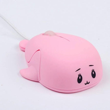 Cute Cartoon Wired Computer Mouse for Office and Home Use - pink kawaii compact wired mouse with cute face, 10x7x4cm, 70g, ideal for office and home