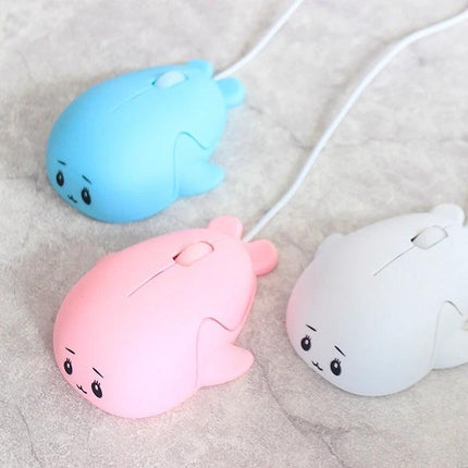 Cute Cartoon Wired Computer Mouse for Office and Home Use - compact 10x7x4cm cute animal-shaped wired mouse in pastel pink blue white for office and home