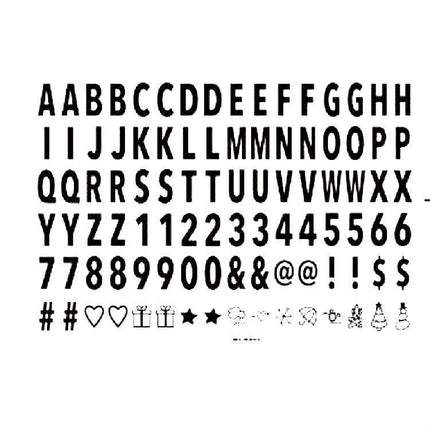 Handmade Alphabet Light Box for Home Decor and Nighttime Ambiance - black plastic letters and symbols set for customizable messages