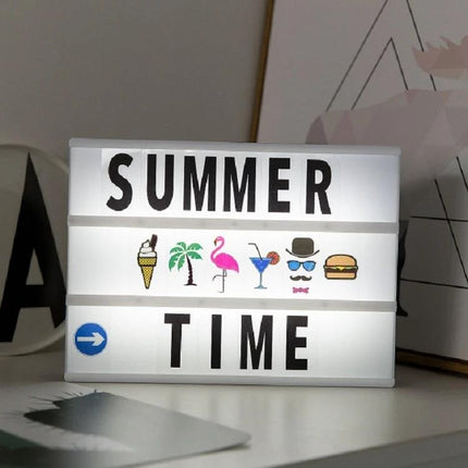 Handmade Alphabet Light Box for Home Decor and Nighttime Ambiance showing SUMMER TIME message with icons