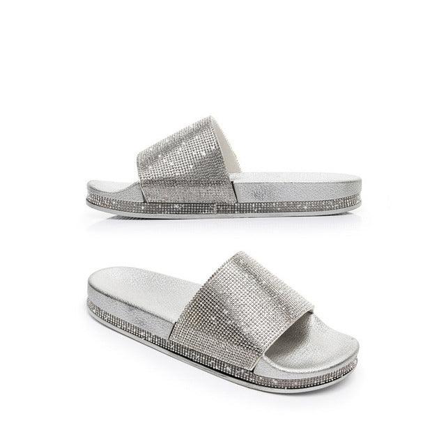 Bling Rhinestone Slide Slippers for Women - Stylish Beach Footwear