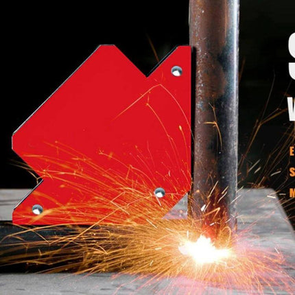 Magnetic Welding Positioner Triangular Holder, 75 Lb holding steel pipe with sparks during welding for hands-free positioning