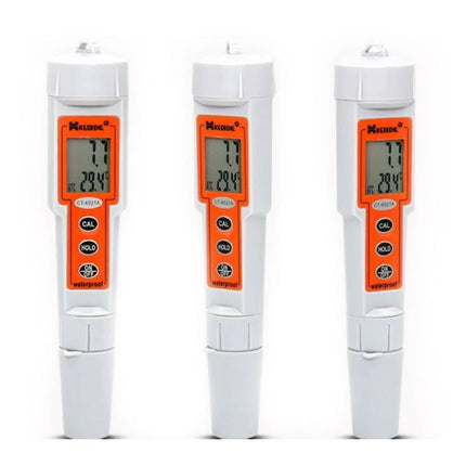 Kedida Portable Digital Multi-Function Water Quality Tester showing digital pH, conductivity and temperature readings on white background