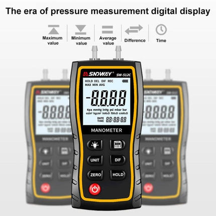 SNDWAY Handheld Digital Differential Pressure Tester for Professionals compact manometer with 1.9-inch digital display for HVAC and leak detection