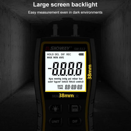 SNDWAY Handheld Digital Differential Pressure Tester for Professionals with large backlit 1.9in display measuring HVAC airflow and leak detection