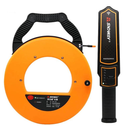 SNDWAY Pipe Blockage Detector with Width Measurement Tool orange reel and handheld detector for locating pipe clogs and measuring widths
