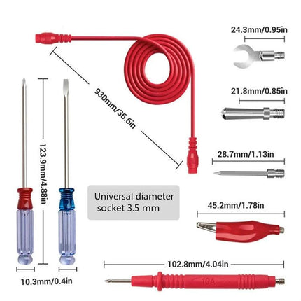 ANENG Multimeter Pen for Household and Repair Testing - 18-in-1 red probe kit with 930mm cable and assorted tips