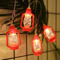 Vintage-Inspired LED String Lights resembling Kerosene Lamps for Cozy Bedroom Decor