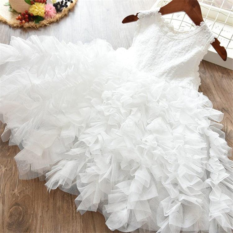 Girls' Knee-Length Sleeveless Lace Tutu Dress for Summer Parties