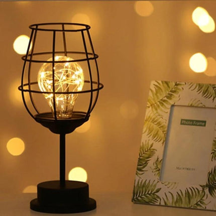 Retro LED Table Lamp for Evening Home Reading and Decor — vintage iron cage lamp with soft glare-free light for cozy bedside reading