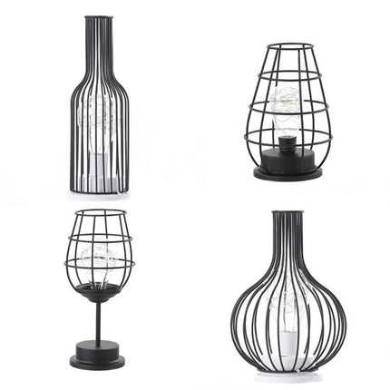 Retro LED Table Lamp for Evening Home Reading and Decor - vintage iron cage lamp set for cozy bedside reading