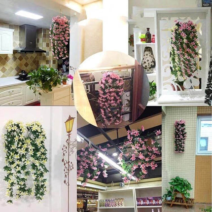 Artificial Lily Wall Hanging Vine Basket Decor For Home - crepe fabric & plastic pink lily vine for balcony, kitchen, living room wall display (80cm)