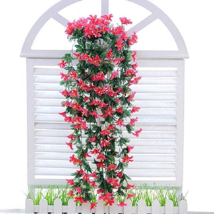 Artificial Lily Wall Hanging Vine Basket Decor For Home - crepe fabric pink lilies cascading 80cm wall hanging for balcony living room