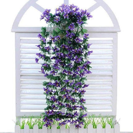 Artificial Lily Wall Hanging Vine Basket Decor For Home - purple crepe fabric lilies on 80cm cascading artificial vine for balcony or living room wall